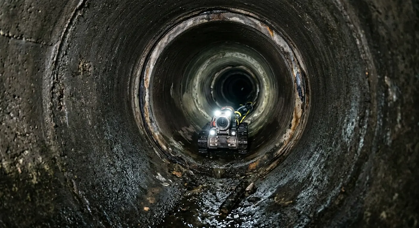 Robotic sewer camera inspecting pipe interior for Sewer Line Cleaning in Kent